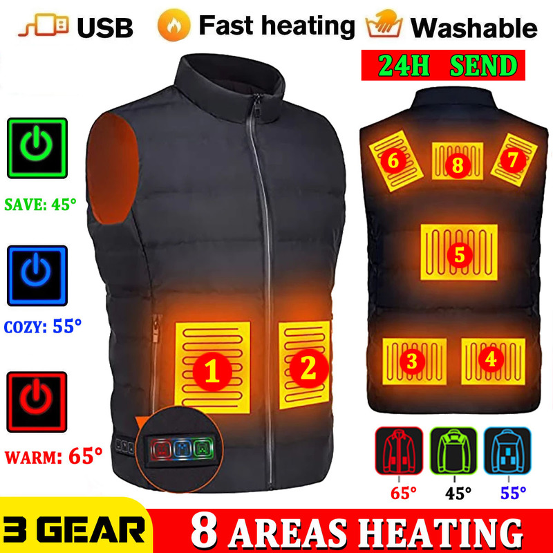 Men's Vests Men Jacket heated Winter womens Warm vest Electric Thermal Waistcoat Fish Hiking Outdoor camping Infrared USB Heated vest Jacket 2209