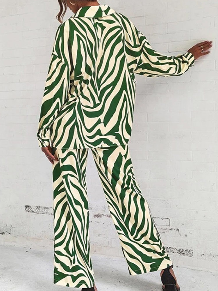 Women's Two Piece Pants Women Stripe Loose Shirt Pants Two Piece Set Elegant Long Sleeve Blouses Matching Wide Trousers Suit Summer Trouser Suits