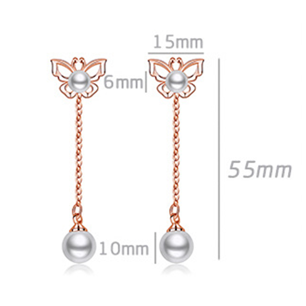 S925 Silver Pearl Butterfly Dangle Earrings Jewelry with 925 Silver Ear plug Four Wearing Methods