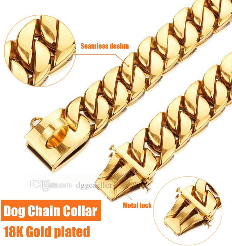 Big Chains Collars Heavy Duty Cuban Dog Chain with Safety Lock 32MM Width Strong Heaveys Dutys Chew Proof for Medium Large Dogs American Pitbull Germa