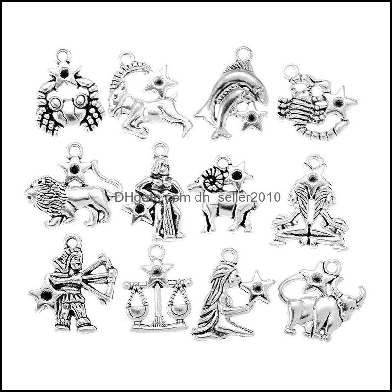 Charms Mixed Sp Zodiac Charms Dangle Beads Fit Bracelet Pendant Earrings Diy Jewelry Making Findings Accessiors 120Pcs/Lot C3 Drop De Dhv2T