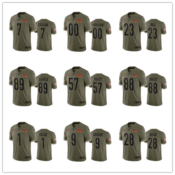 Football Jersey Cincinnati''Bengals''MEN Daxton Hill Joe Mixon Ja'marr Chase Joe Burrow Evan Mcpherson 2022 Salute To Service
Football Jersey Cincinnati''Bengals''MEN Daxton Hill Joe Mixon Ja'marr Chase Joe Burrow Evan Mcpherson 2022 Salute To Service