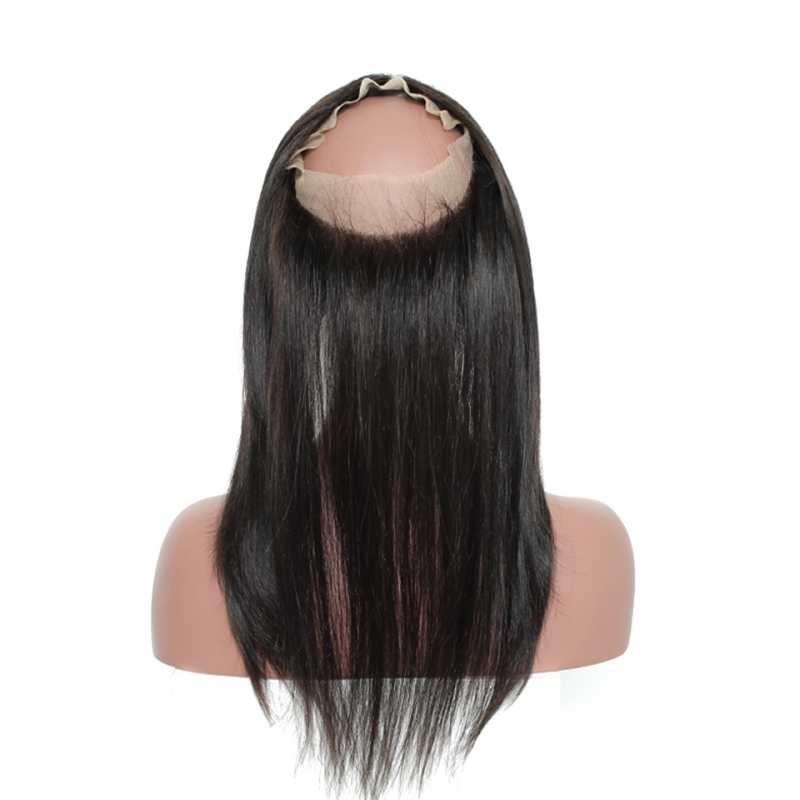 Brazilian Human Hair 360 Lace Frontal With Baby Hair Straight Free Part Natural Color Black Pre Plucked 12-24inch