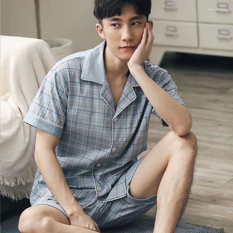 Men's Sleepwear Summer Pajams Men Short Sleeves Pant Suit Cotton Pijamas Set For Plaid PJs 2022 Pyjama Suits, Blue
Men's Sleepwear Summer Pajams Men Short Sleeves Pant Suit Cotton Pijamas Set For Plaid PJs 2022 Pyjama Suits, Blue
