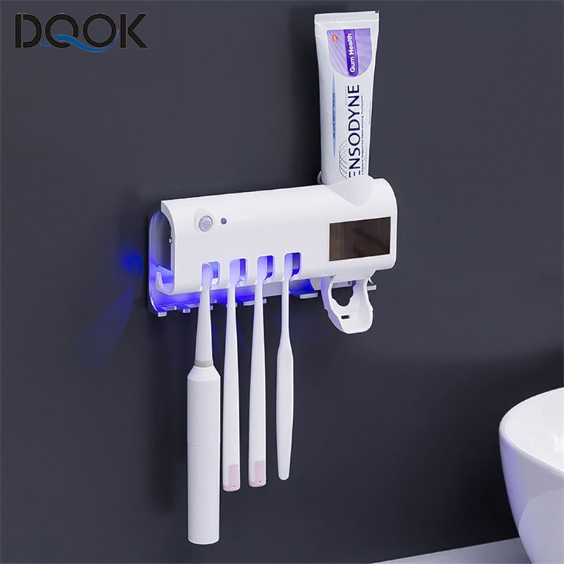 Toothbrush Holders Toothpaste Dispenser Solar Energy Bathroom Storage Box Multifunction USB Charge 220919