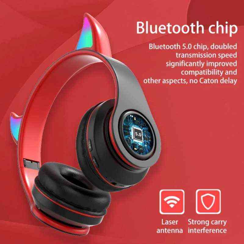 Headsets Devil Ear Bluetooth Headphones With Microphone Stereo Music RGB Flashing for Cell Phones Pc Gamer Gaming Headset Kids Boys Gift T220916