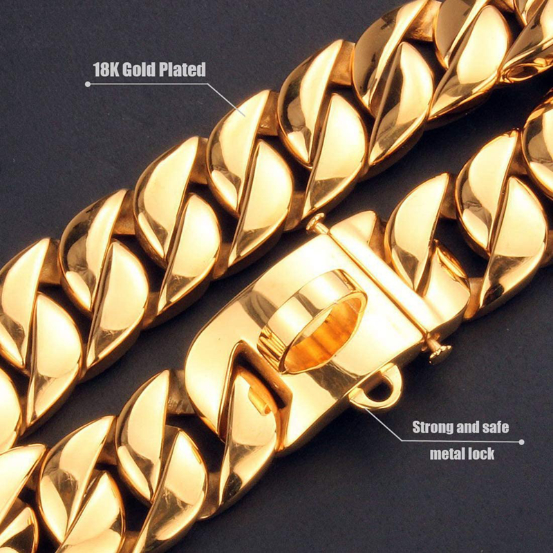 Big Chains Collars Heavy Duty Cuban Dog Chain with Safety Lock 32MM Width Strong Heaveys Dutys Chew Proof for Medium Large Dogs American Pitbull Germa