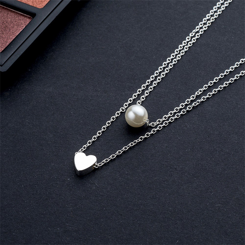 Simple Fashion Love Heart Pearl Necklace Multi Layer Gold Silver Women'S Chokers Chain Lady Wedding Jewelry Wholesale Price