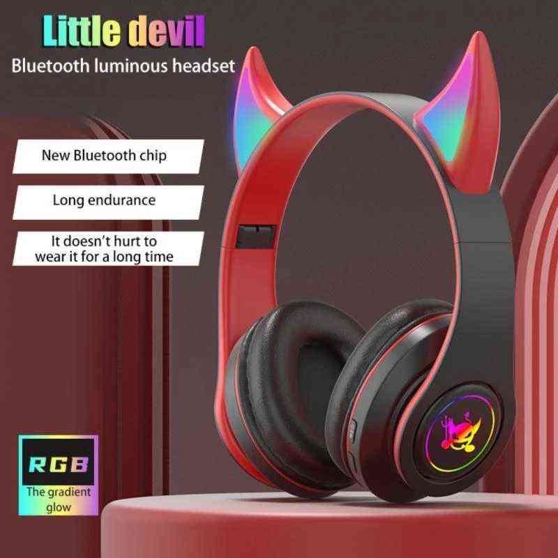 Headsets Devil Ear Bluetooth Headphones With Microphone Stereo Music RGB Flashing for Cell Phones Pc Gamer Gaming Headset Kids Boys Gift T220916