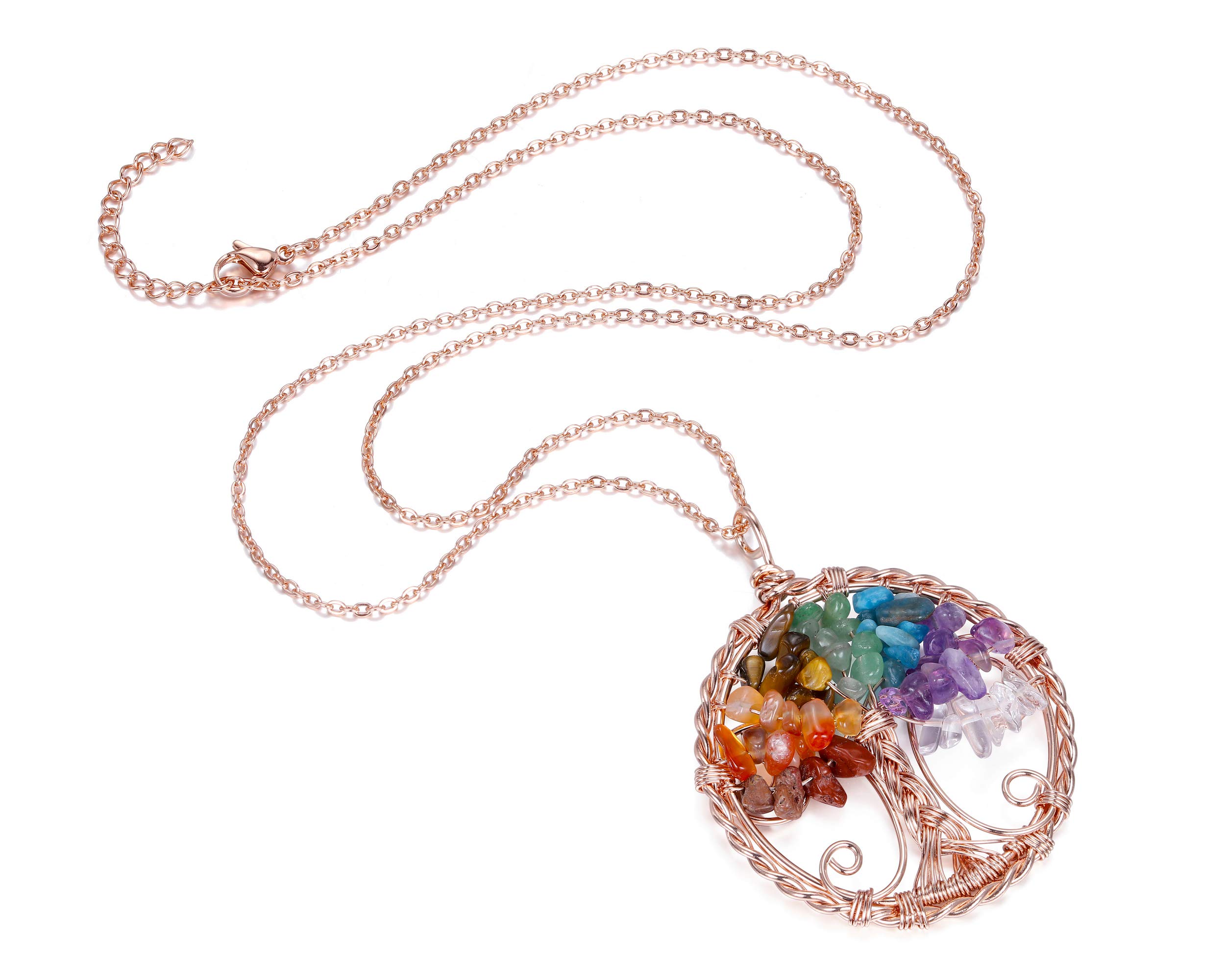 Pendant Necklaces 7 Chakra Healing Crystal Necklace Tree Of Life Wire Wrapped Reiki Stone Gemstone Quartz Jewelry For Wo Dhseller2010 Amz1W
