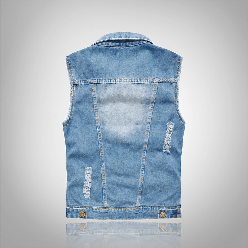Men's Vests Men Denim Vest Men's Jacket Sleeveless Casual Waistcoat Men Spring Jean Coat Ripped Slim Fit Male Jacket Cowboy Gilet Homme 6XL 