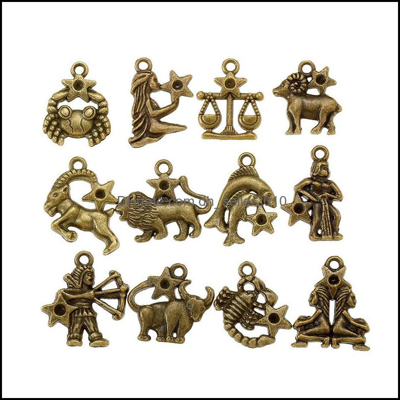 Charms Mixed Sp Zodiac Charms Dangle Beads Fit Bracelet Pendant Earrings Diy Jewelry Making Findings Accessiors 120Pcs/Lot C3 Drop De Dhv2T