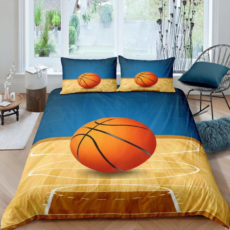 Bedding sets Basketball Duvet Cover Set Black 3D Ball Sports Theme Bedding Set Microfiber Basketball Court Competitive Games King 1163760
