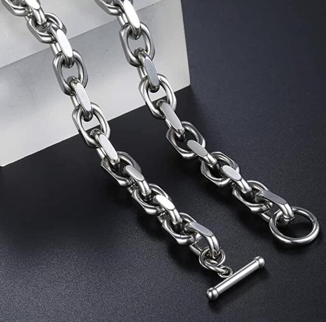 Stainless SteelJewelry Sets Necklace Bracelet Cable Rolo Link Chain for Mens Womens Fashion 8mm Wide Silver 24inch 8.5inch