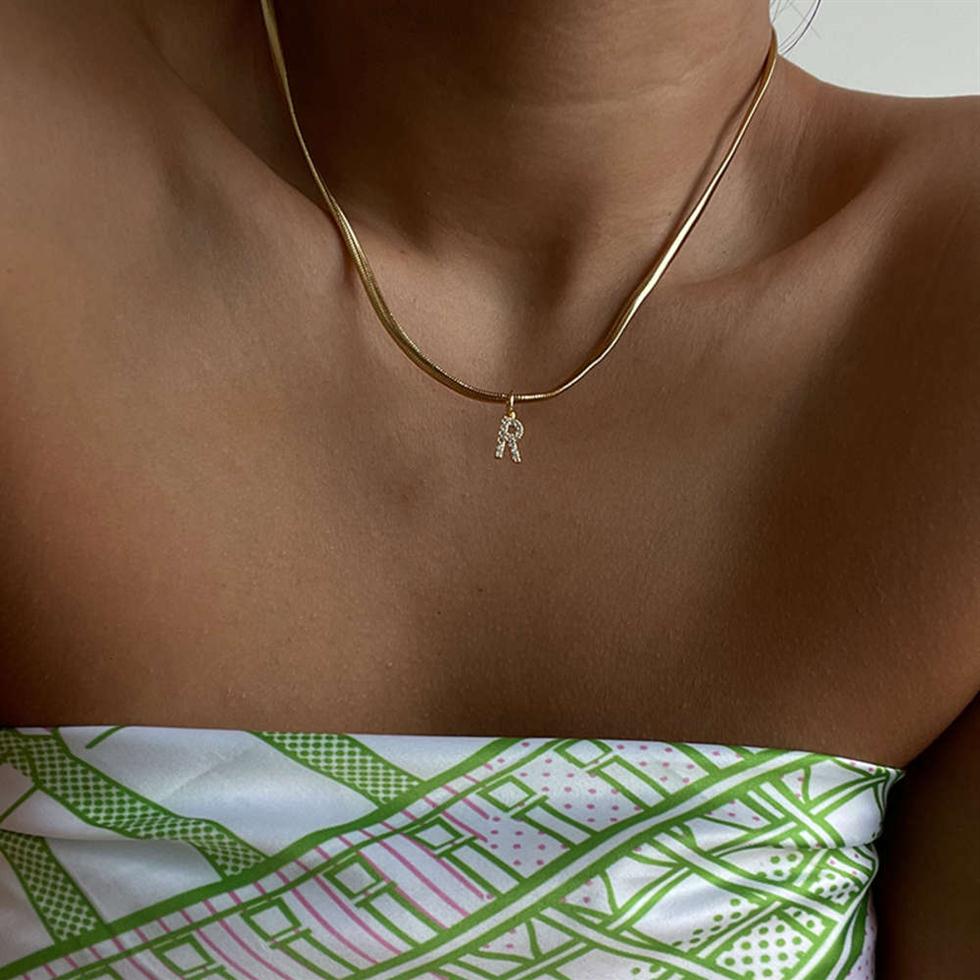 necklace Wearring inlaid diamond R letter bone chain fashion cool wind advanced feeling plated 18K Gold206y