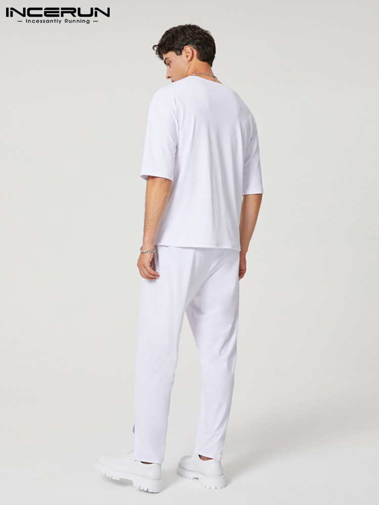 Men's Tracksuits INCERUN Men Printing Sets Muslim Fashion O-neck Hafl Sleeve T Shirt Pants 2PCS Streetwear Loose Men Casual Suits S-5XL 220919