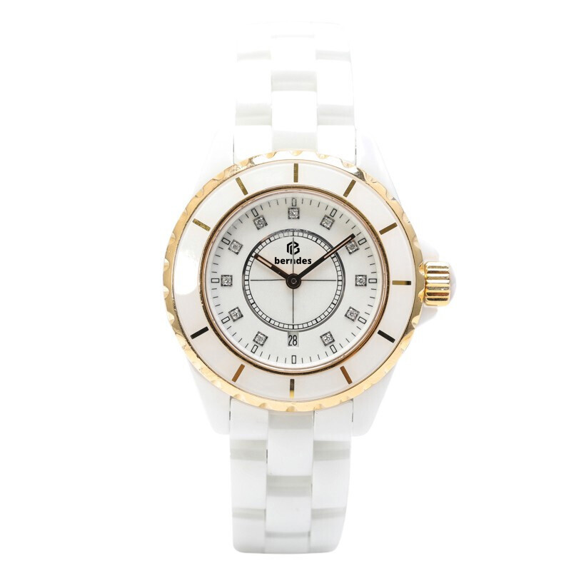 Ladies fashion elegant watch famous designer to create white and black ceramic manufacturing diamond inlaid glow-in-the-dark function depth waterproof