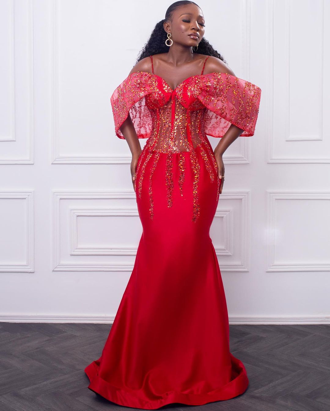 arabic aso ebi red mermaid prom dresses sequined beaded evening formal party second reception birthday engagement bridesmaid gowns dress zj111