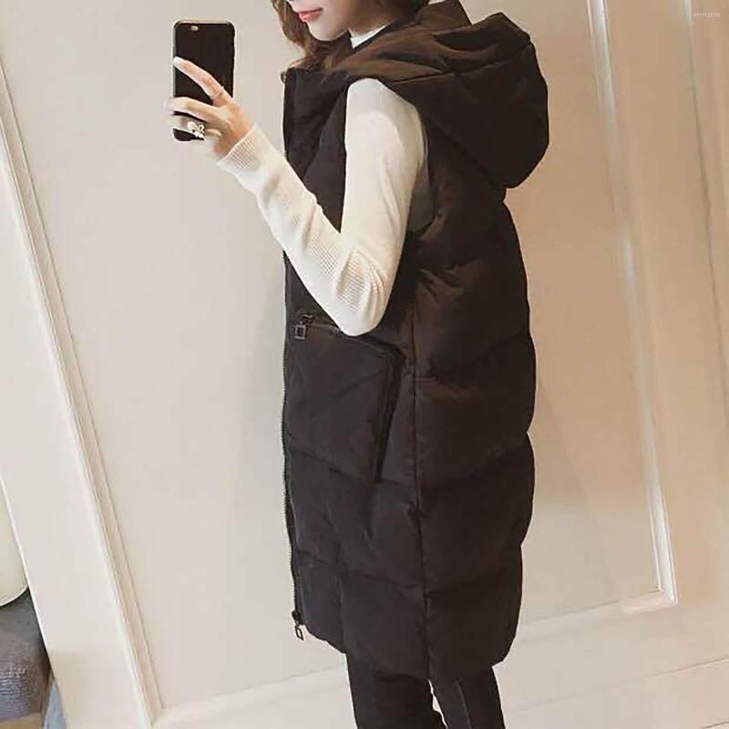 Women039s Vests Hoodie Waistcoat Vest Womens Plus Size Gilet Casual Sleeveless Black Long Jacket Coat Female Winter Outwear