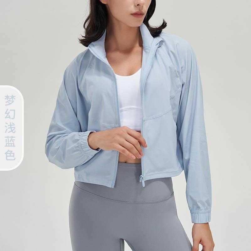 Zipper Casual Fitness Jacket Loose Running Yoga Coat Women's Top Sun Protection Sports Gym Shirt