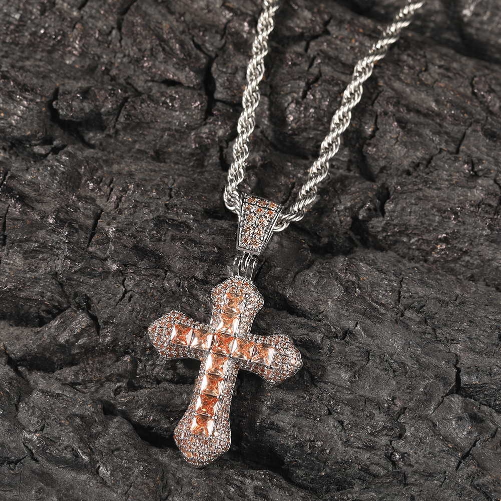 Cubic Zircon Diamond Cross Necklace Hip Hop Heavy Iced Out Pendant Necklaces
