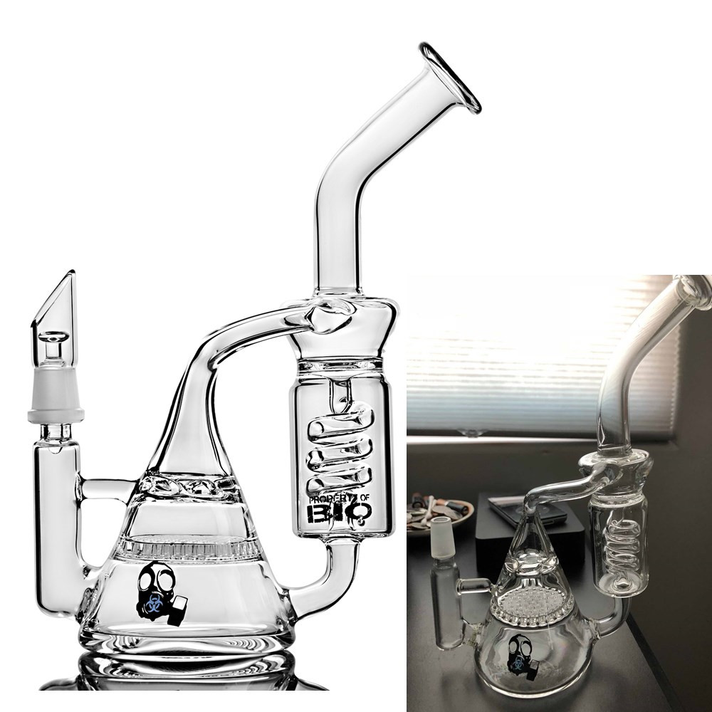 Heady BIO Beaker Bong Handmade Sprial Hookahs Fliter Perc Glass Bubbler Coil Honeycomb Percolator Recycler Water Pipes Oil Rigs for Smoking with 14mm Joint