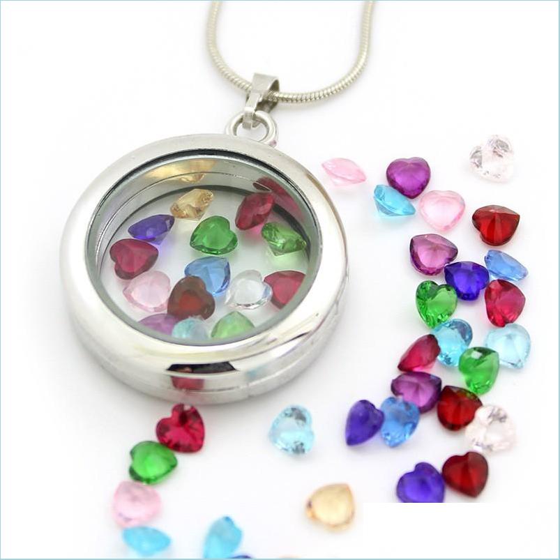 Charms 120Pcs/Lot Wholesale Romantic Heart Colorf Birthstone Floating Locket Charms Fit Glass Accept Customization Drop Delivery 2021 Dhdzg