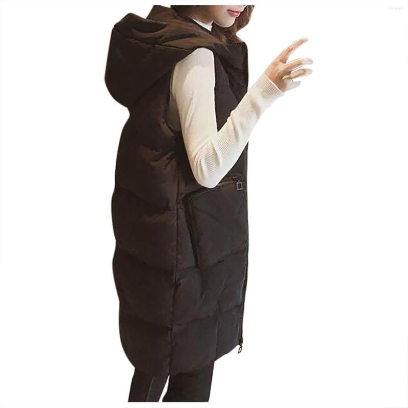 Women039s Vests Hoodie Waistcoat Vest Womens Plus Size Gilet Casual Sleeveless Black Long Jacket Coat Female Winter Outwear