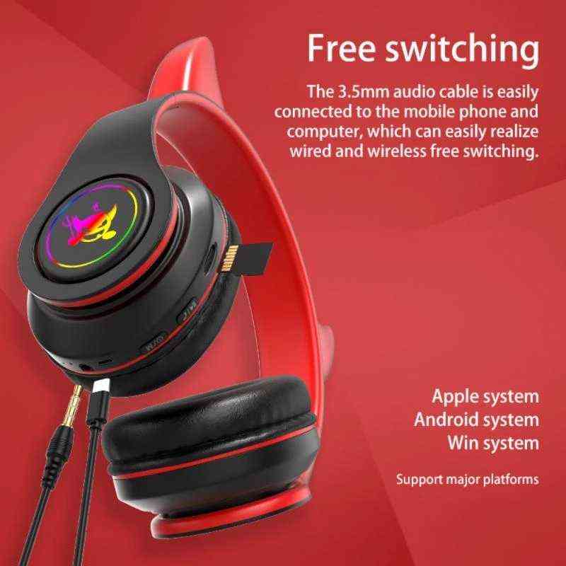 Headsets Devil Ear Bluetooth Headphones With Microphone Stereo Music RGB Flashing for Cell Phones Pc Gamer Gaming Headset Kids Boys Gift T220916