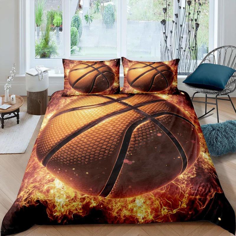 Bedding sets Basketball Duvet Cover Set Black 3D Ball Sports Theme Bedding Set Microfiber Basketball Court Competitive Games King 1163760