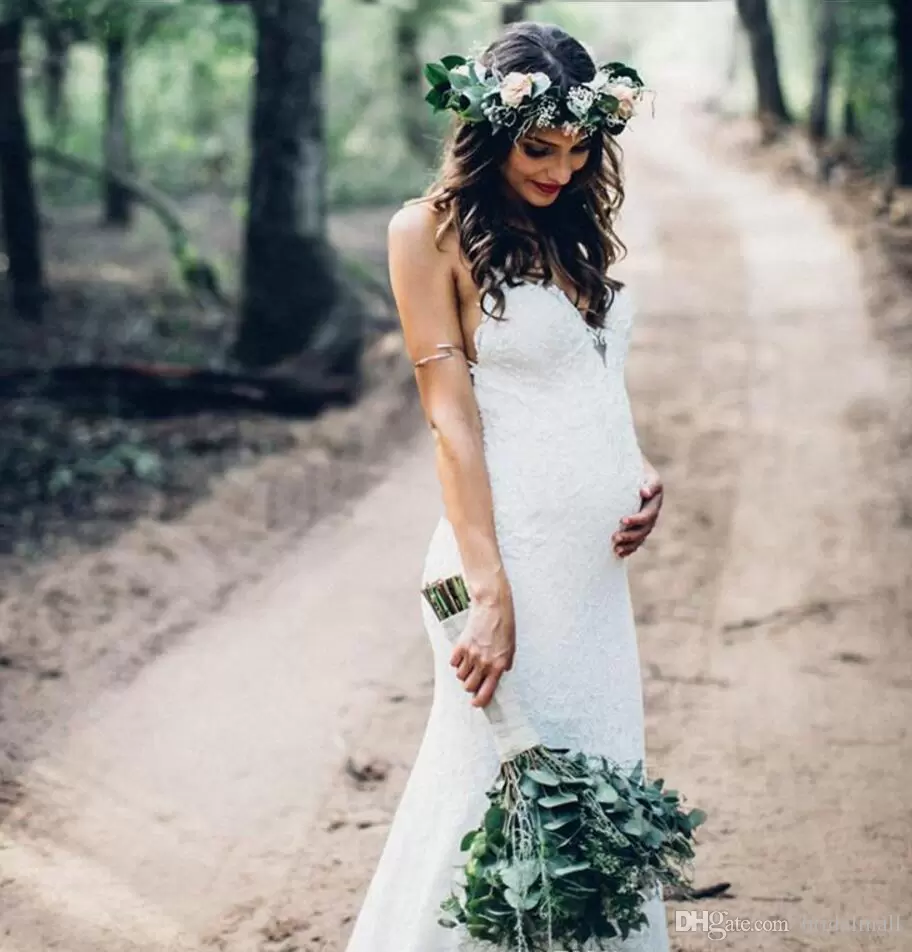Lace 2023 Gorgeous Mermaid Wedding Dresses Bridal Gown Boho Country Backless Spaghetti Straps Beach Sweep Train Custom Made Vestidos De Novia Plus Siz