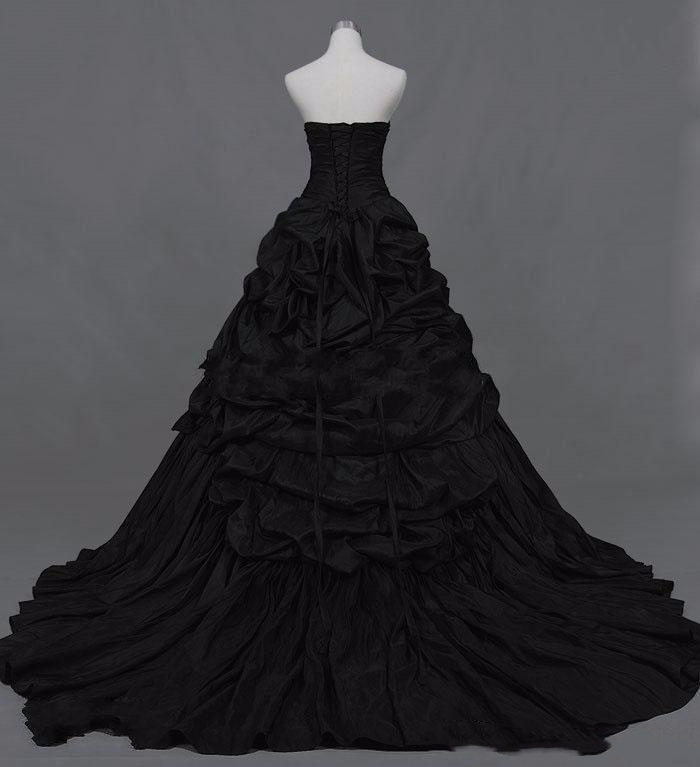 Gothic Black A-Line Wedding Dresses Bridal Gowns 2022 Ruched Skirt Vintage Strapless Victorian Bride Dress Back Lace-Up Plus Size Long Vestido De Novi