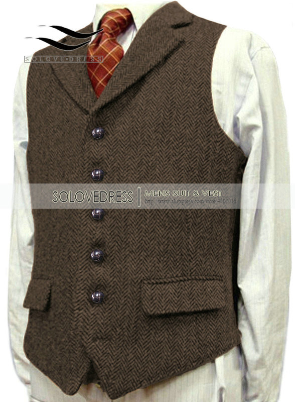 Men's Suits Blazers Men's Wool Tweed Slim Fit Leisure Cotton Burgundy Vest Gentleman Herringbone Business Brown Waistcoat Blazer For Wedding