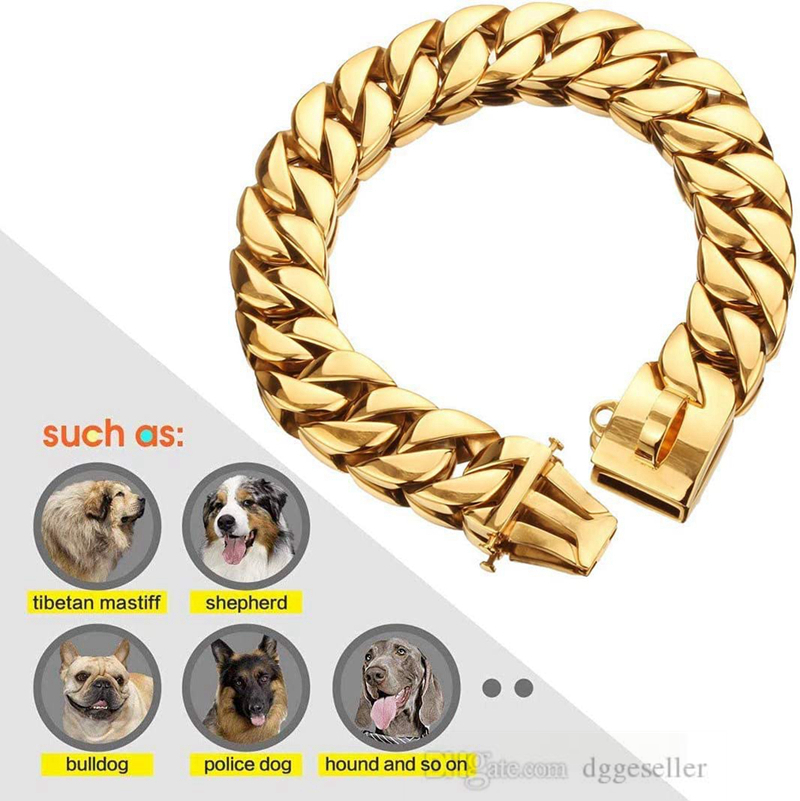 Big Chains Collars Heavy Duty Cuban Dog Chain with Safety Lock 32MM Width Strong Heaveys Dutys Chew Proof for Medium Large Dogs American Pitbull Germa