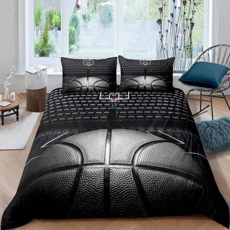 Bedding sets Basketball Duvet Cover Set Black 3D Ball Sports Theme Bedding Set Microfiber Basketball Court Competitive Games King 1163760