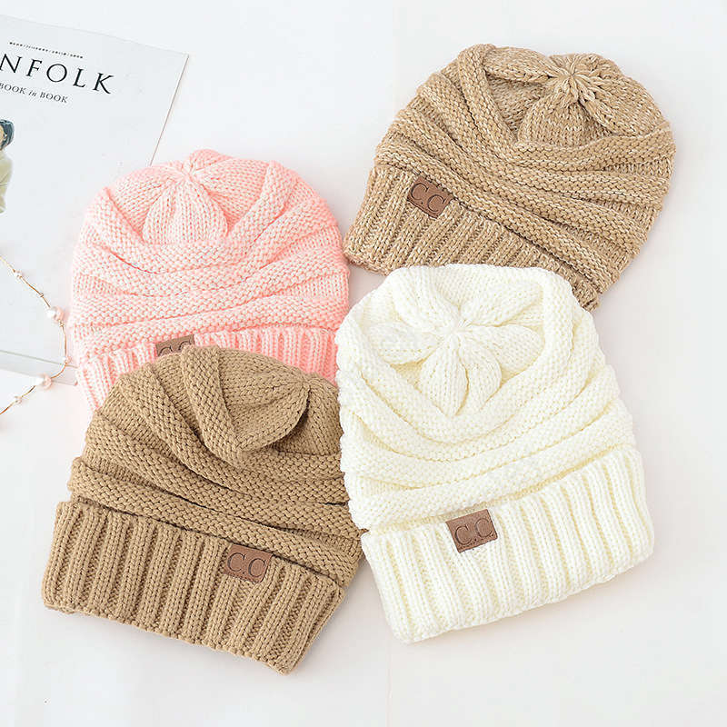 CC Knitted Hats Trendy Winter Beanie Warm Oversized Chunky Skull Caps Soft Cable Knit Slouchy Crochet Hats 17 Colors 20pcs TCC039585855