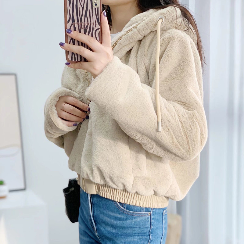 Women's Fur Faux Fur DiYiG WOMAN autumn and winter women's sweet faux fur effect plush yang gao mao hooded jacket 220919