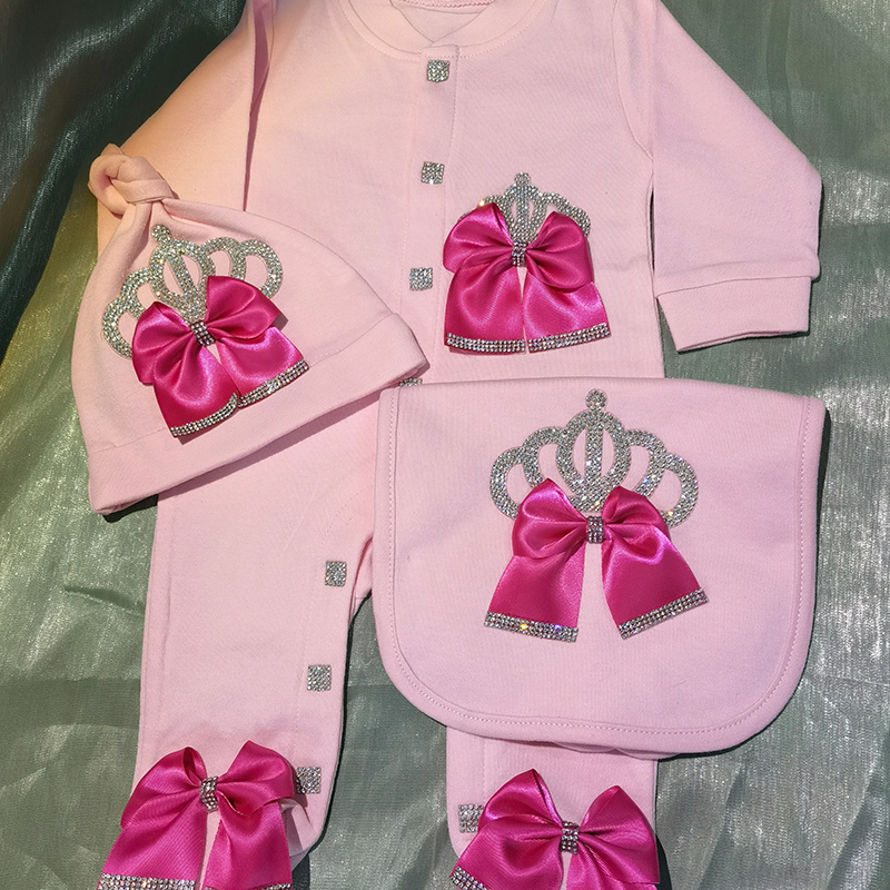 Rompers 4pcs Crown Jewelry Welcome Home Romper Baby Clothing Name Personalized Girl Boy Toddler's Cotton Outfits born Gift 220919
