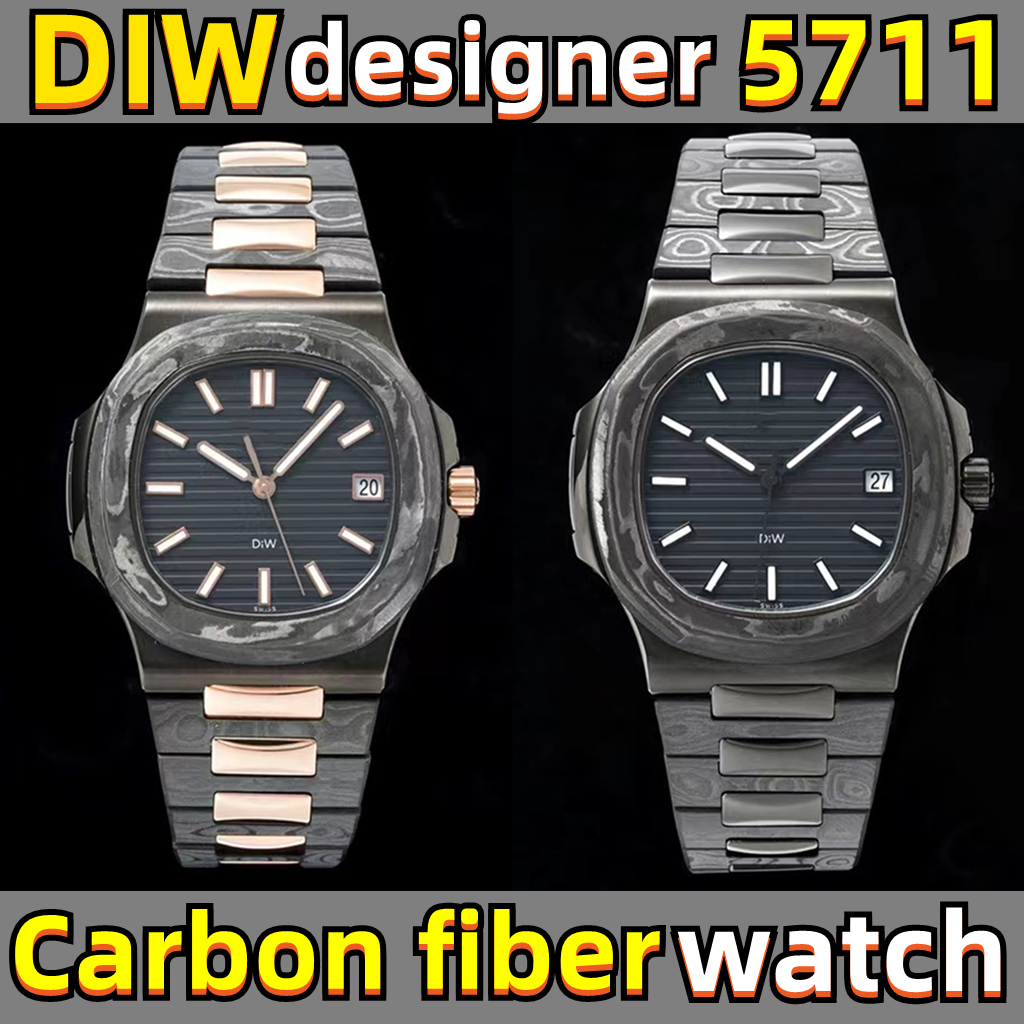 2022 TOP DIW 5711 Nautilus charcoal fiber designer watches mens watch for men fully automatic mechanical movement waterproof night light Sapphire mirror surface