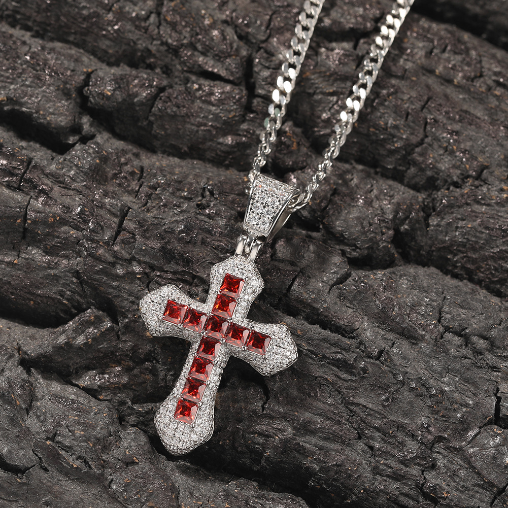 Cubic Zircon Diamond Cross Necklace Hip Hop Heavy Iced Out Pendant Necklaces