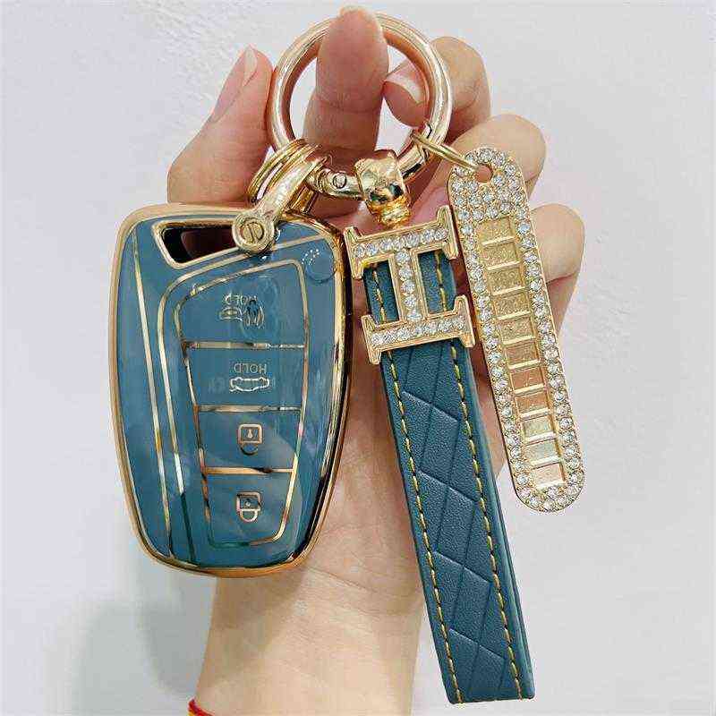 TPU Car Case Shell For Hyundai Santa Fe Sport Ix45 Equus Centennial Genesis G80 Grandeur Azera 2013-2016 Cover Fob Keychain 0919
