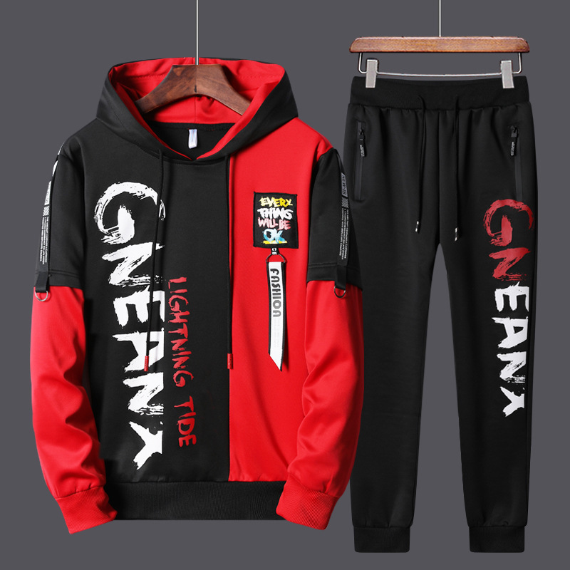 Men's Tracksuits Men 2 Piecs Sweat Suits Mens Patchwork Printing Sweatshirts Sweatpants Sets Student Husband Sports Clothing 220919