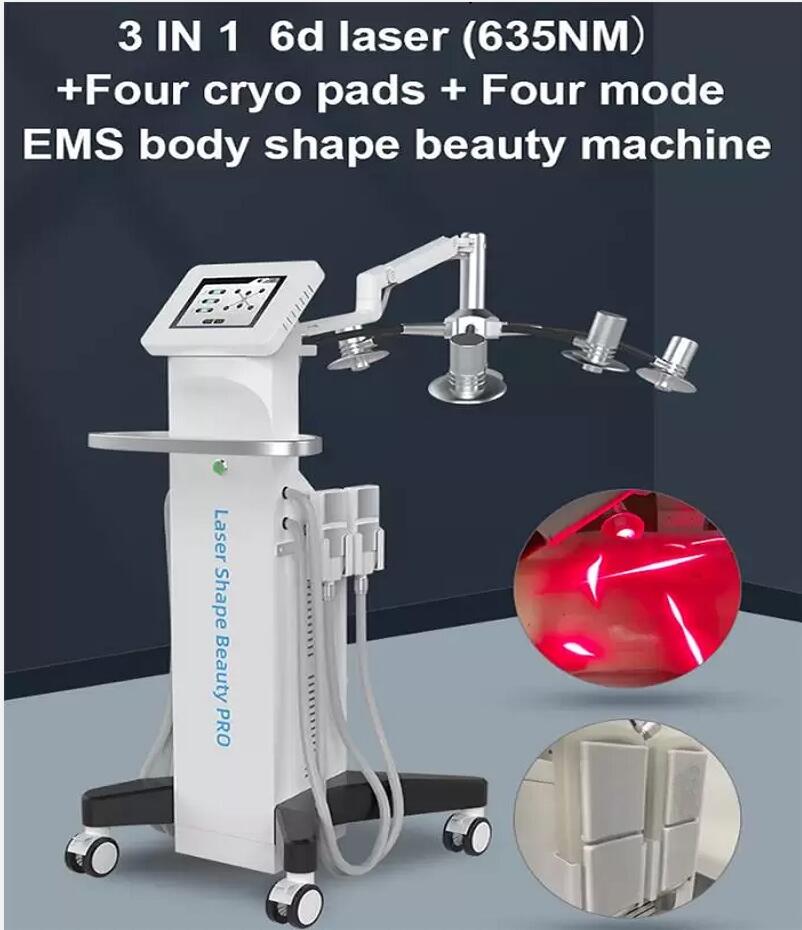Powerful 3 in 1 slimming equipment 6D cold lipo laser 635nm emslim tighten cryolipolysis fat reduction system body shape weight loss beauty machine
