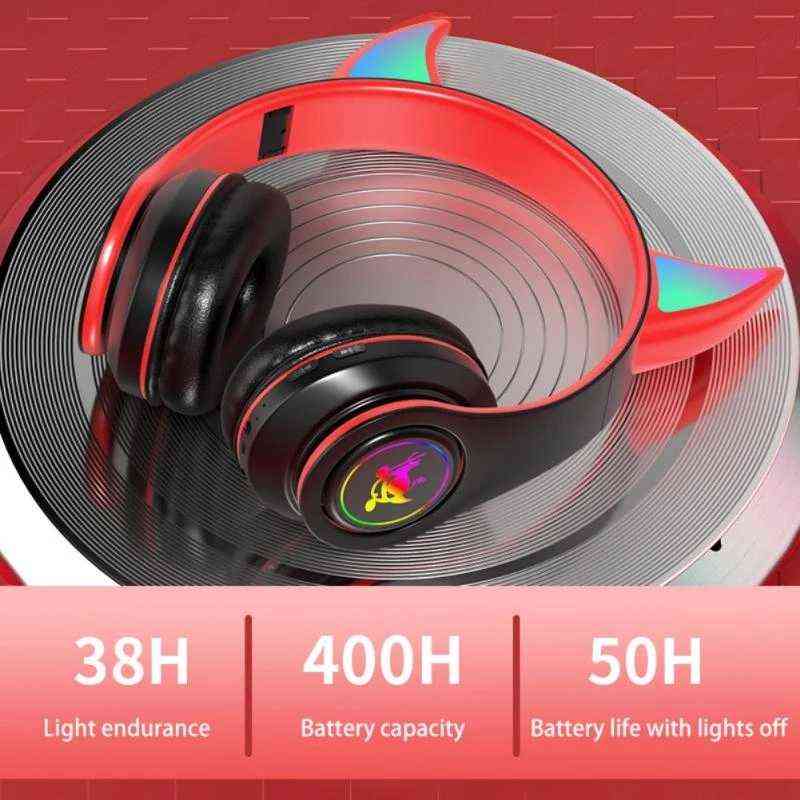 Headsets Devil Ear Bluetooth Headphones With Microphone Stereo Music RGB Flashing for Cell Phones Pc Gamer Gaming Headset Kids Boys Gift T220916