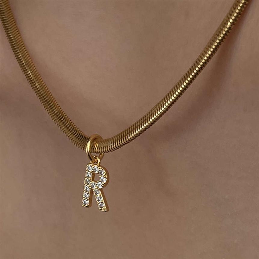 necklace Wearring inlaid diamond R letter bone chain fashion cool wind advanced feeling plated 18K Gold206y
