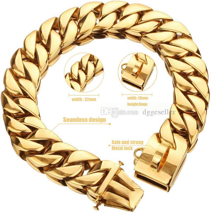 Big Chains Collars Heavy Duty Cuban Dog Chain with Safety Lock 32MM Width Strong Heaveys Dutys Chew Proof for Medium Large Dogs American Pitbull Germa