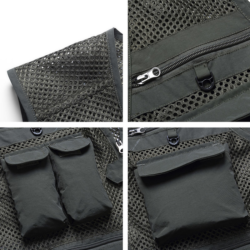 Men's Vests Summer Mesh Vest For Men Spring Autumn Male Casual Thin Breathable Multi Pocket Waistcoat Mens Baggy 5XL Vest With Many Pockets 22091