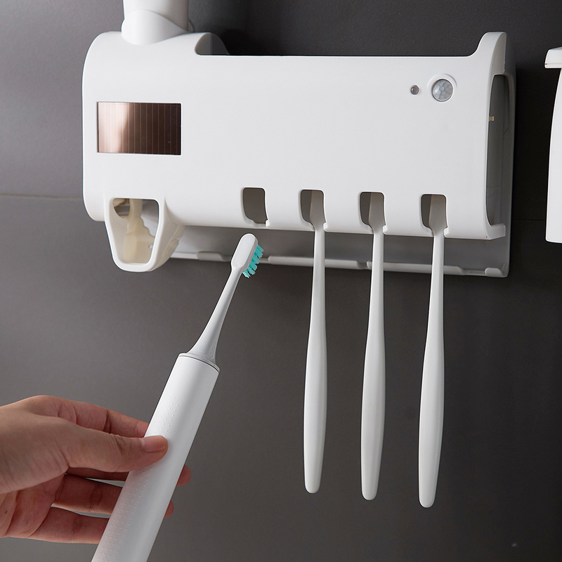 Toothbrush Holders Toothpaste Dispenser Solar Energy Bathroom Storage Box Multifunction USB Charge 220919