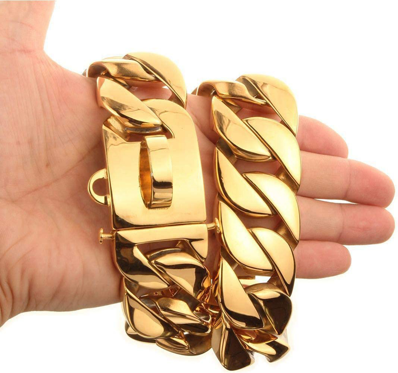 Big Chains Collars Heavy Duty Cuban Dog Chain with Safety Lock 32MM Width Strong Heaveys Dutys Chew Proof for Medium Large Dogs American Pitbull Germa