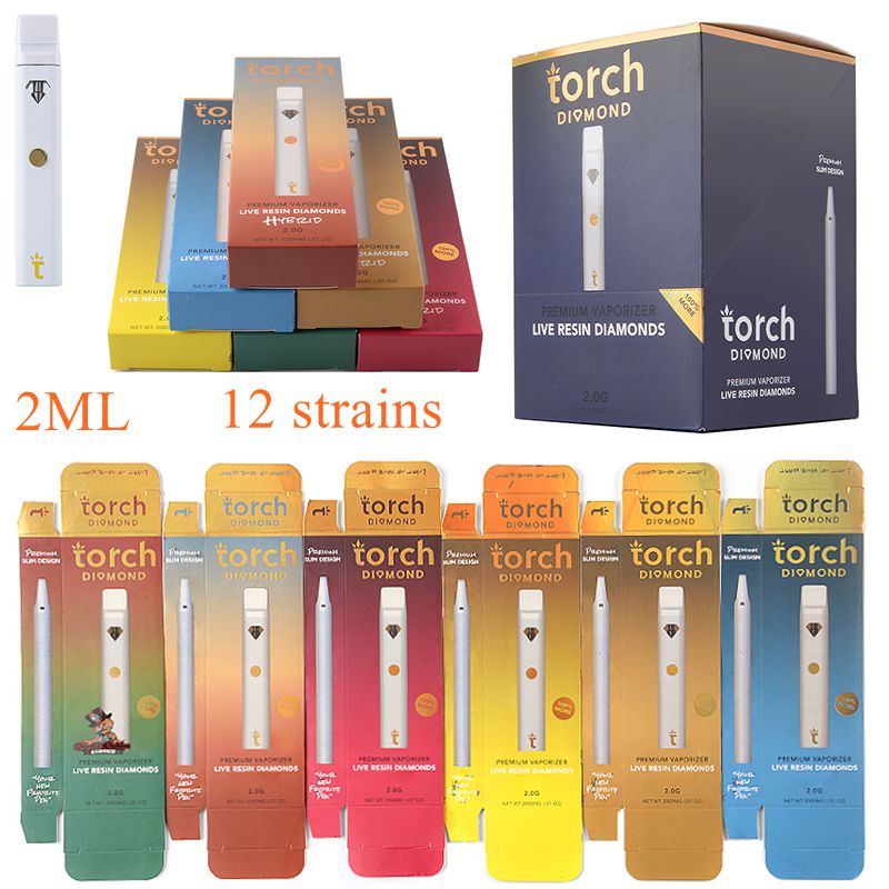 12 Strains Torch Disposable Vape Pen E Cigarettes 2.0ml Empty Pods Carts 280mAh Rechargeable Battery With Box Packaging
12 Strains Torch Disposable Vape Pen E Cigarettes 2.0ml Empty Pods Carts 280mAh Rechargeable Battery With Box Packaging